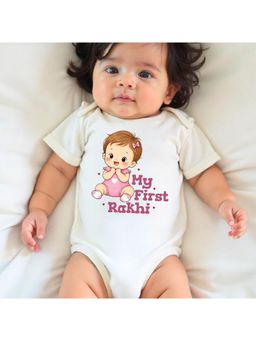 KNITROOT - Raksha Bandhan Theme My First Rakhi Onesie - White