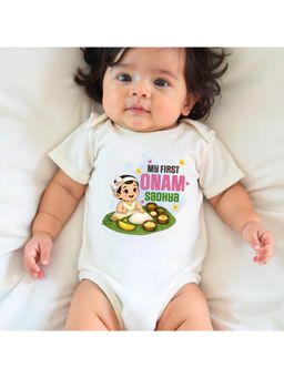 KNITROOT - Onam Theme My First Onam Sadhya Onesie - White
