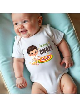 KNITROOT - Onam Theme Happy Onam Onesie - White