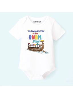 KNITROOT - Onam Theme Happy Onam Onesie - White