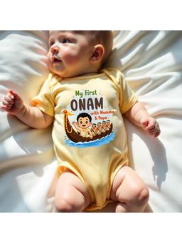 KNITROOT - Onam Theme My First Onam With Mumma and Papa Onesie - Yellow