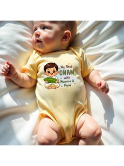 KNITROOT - Onam Theme My First Onam With Mumma and Papa Onesie - Yellow