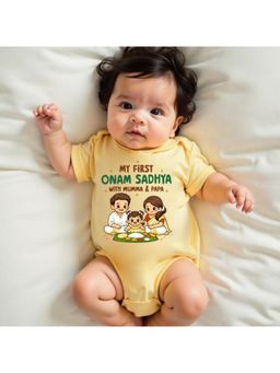 KNITROOT - Onam Theme My First Onam Sadhya With Mumma and Papa Onesie - Yellow
