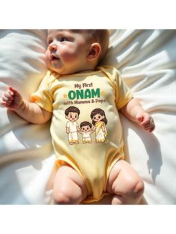 KNITROOT - Onam Theme My First Onam With Mumma and Papa Onesie - Yellow
