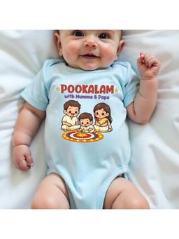 KNITROOT - Onam Theme Pookalam With Mumma and Papa Onesie - Blue