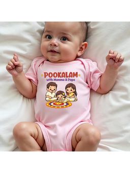 KNITROOT - Onam Theme Pookalam With Mumma and Papa Onesie - Pink