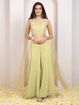 Indya - X Shraddha Kapoor Lime Embroidered Maxi Sleeve Crop Top