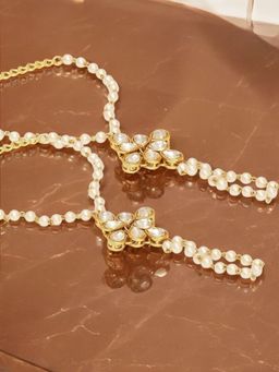 OOMPH - Combo Of 2 Gold Tone Hathphool Hathpanja Bracelet with Ring - Kundan and Pearls