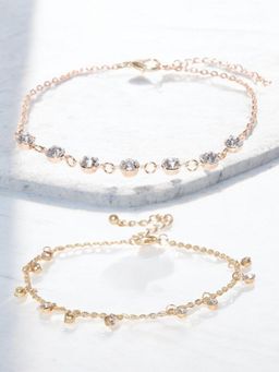 OOMPH - Combo Of 2 Gold Tone Fashion Anklet - Delicate Stone Design - for Women