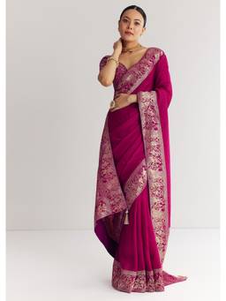KALKI FASHION - Wine Dola Silk Saree with Zari Motifs