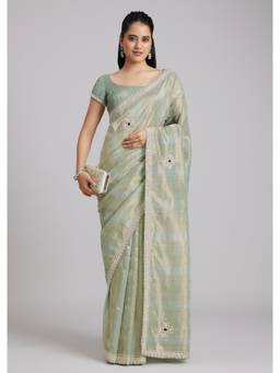 KALKI FASHION - Green Embroidered Tissue Saree