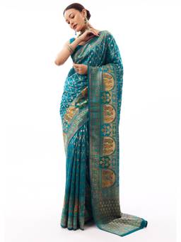 KALKI FASHION - Teal Blue Dola Silk Zari Woven Saree