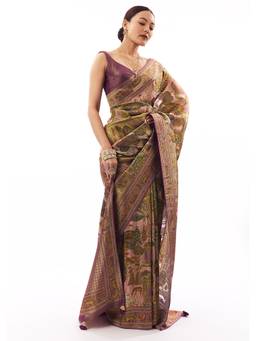KALKI FASHION - Mauve Satin Silk Printed Saree