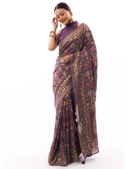 KALKI FASHION - Purple Jacquard Silk Woven Saree