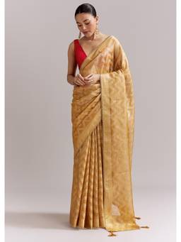 KALKI FASHION - Mustard Yellow Tissue Woven Saree with Gold Tone and Zari Border