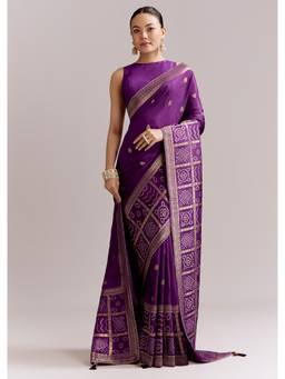 KALKI FASHION - Purple Silk Woven Bandhani Saree with Zari Borders