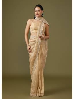 KALKI FASHION - Beige Jacquard Dola Silk Saree