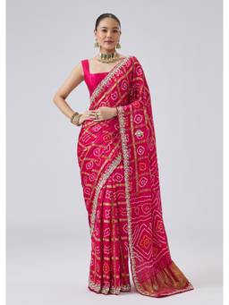 KALKI FASHION - Pink Bandhani Saree with Tie and Dye Effect
