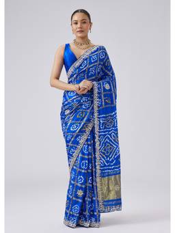 KALKI FASHION - Blue Satin Tie and Dye Bandhani Saree