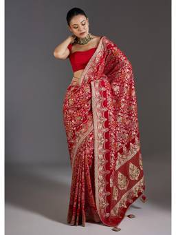 KALKI FASHION - Red Khaddi Georgette Zari Jaal Saree