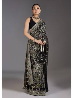 KALKI FASHION - Black Khaddi Georgette Bandhani Saree