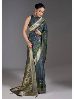 KALKI FASHION - Grey Dola Handloom Silk Saree
