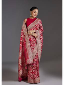 KALKI FASHION - Red Khaddi Georgette Woven Bandhani Saree