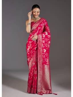 KALKI FASHION - Rani Pink Dola Silk Zari Jungla Saree