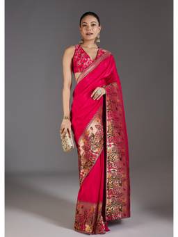 KALKI FASHION - Rani Pink Dola Silk Saree with Zari Border