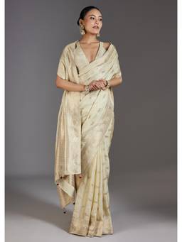 KALKI FASHION - Ivory Jacquard Dola Silk Saree