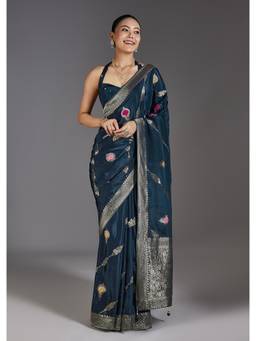 KALKI FASHION - Teal Dola Silk Saree