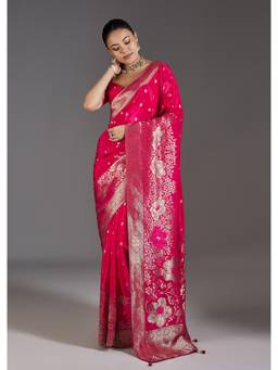 KALKI FASHION - Rani Pink Dola Silk Saree with Zari Butti