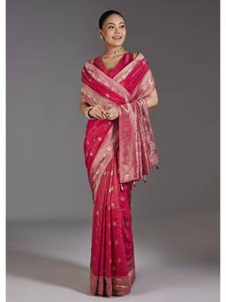 KALKI FASHION - Rani Pink Jacquard Dola Silk Saree with Animal Butti