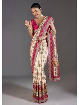 KALKI FASHION - Cream Dola Silk Floral Printed Saree
