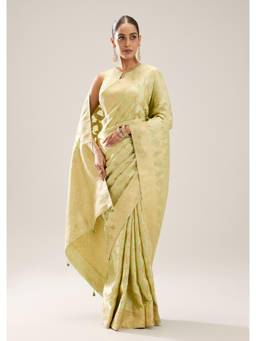 KALKI FASHION - Pista Green Dola Silk Brocade Saree