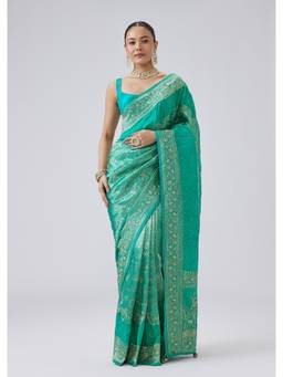 KALKI FASHION - Aqua Blue Jacquard Brocade Saree