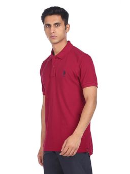 U.S. POLO ASSN. - Men Wine Ribbed Collar Solid Polo T-shirt