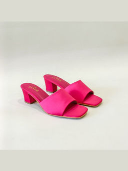 THE ALTER - T Shaped Pink Satin Block Heels
