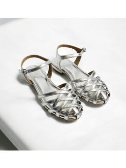 THE ALTER - Zoey Silver Cutwork Round Toe Mules