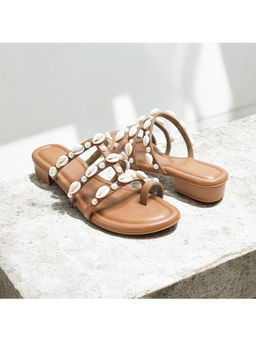 THE ALTER - Shell Nude Embellished Open Toe Flats
