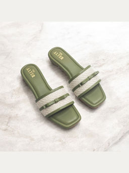THE ALTER - Jute Bow Green Open Toe Flats