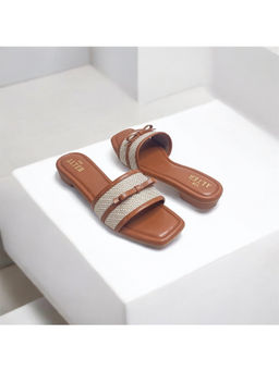 THE ALTER - Jute Bow Tan Open Toe Flats