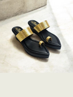 THE ALTER - Pointed Toe Gold Strap Platform Heels