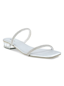 ROCIA - Silver Women Diamante Studded Slip On Sandals