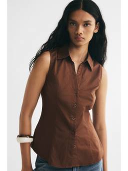 H&M - Women Brown Sleeveless Cotton Shirt
