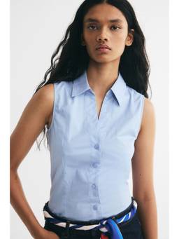 H&M - Women Blue Sleeveless Cotton Shirt
