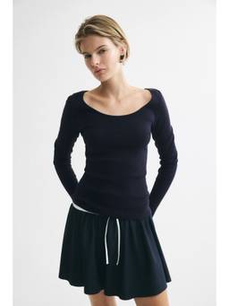 H&M - Women Navy Blue Knitted Scoop-Neck Top