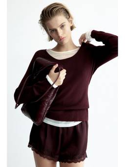 H&M - Women Maroon Knitted Scoop-Neck Top
