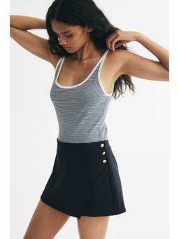 H&M - Women Navy Blue Button-Detail Wrap Skort
