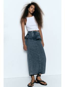 H&M - Women Blue Flounced Denim Skirt